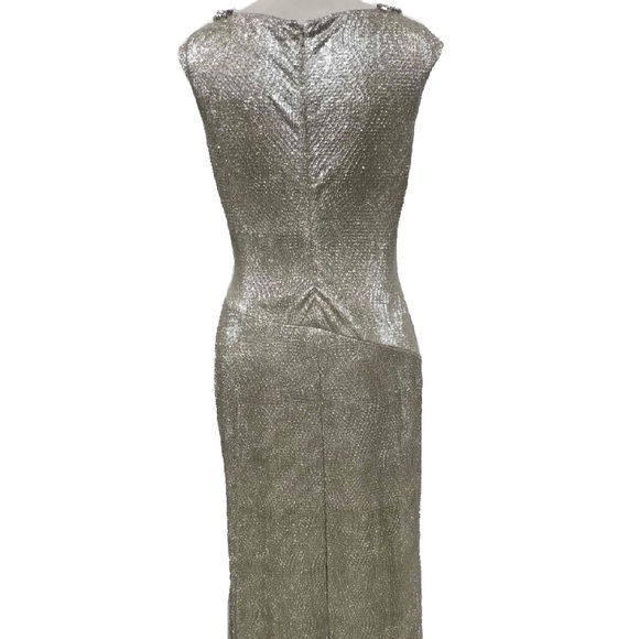 Ralph Lauren. SILVER - BEIGE EVENING DRESS with JEWELED NECKLINE. NWOT. - Picture 3 of 4